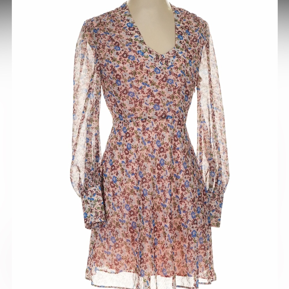 The East Order Women’s Sophe Mini Dress in the Peach Oasis Colorway Side Zi , XS